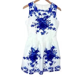 Blue & White Dress Floral Fit & Flare Delft M